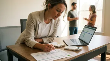 Corporate event planner reviewing team building budget breakdown and add-on costs