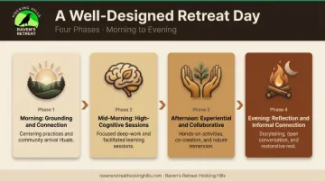 Four-part corporate retreat daily schedule framework morning to evening flow
