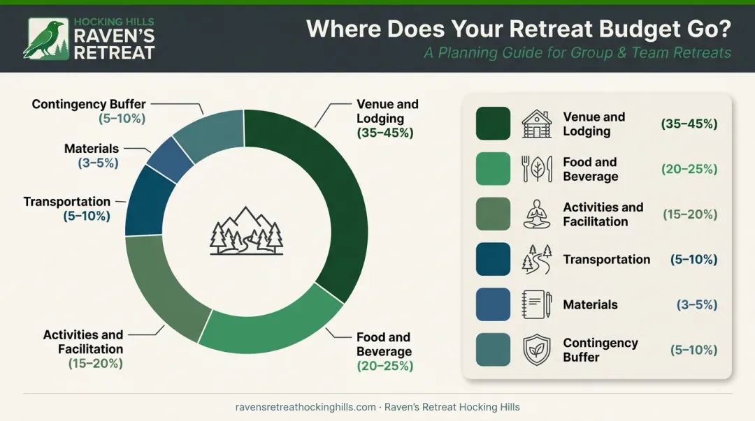 Corporate retreat budget breakdown by category percentage allocation infographic