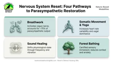 Four nervous system reset modalities breathwork somatic movement sound healing forest bathing mechanisms