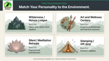 Four unplugged retreat setting types matched to ideal traveler personality infographic