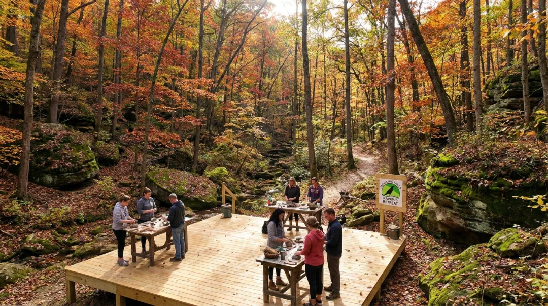 Raven's Retreat Hocking Hills nature preserve with forest setting and corporate retreat spaces