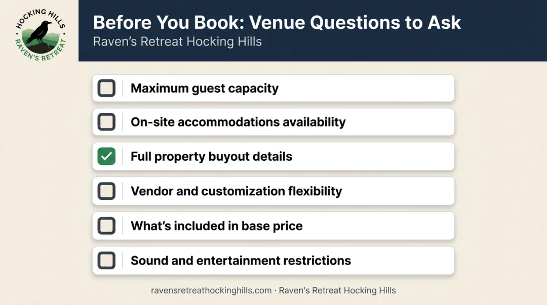 Six-question checklist for choosing a luxury intimate wedding venue infographic