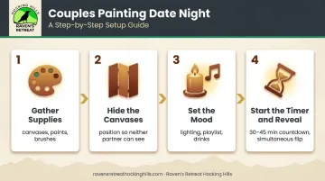 4-step couples painting date night setup process from supplies to canvas reveal