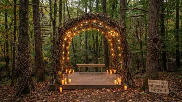 Private forest preserve ceremony platform surrounded by woodland trees and nature