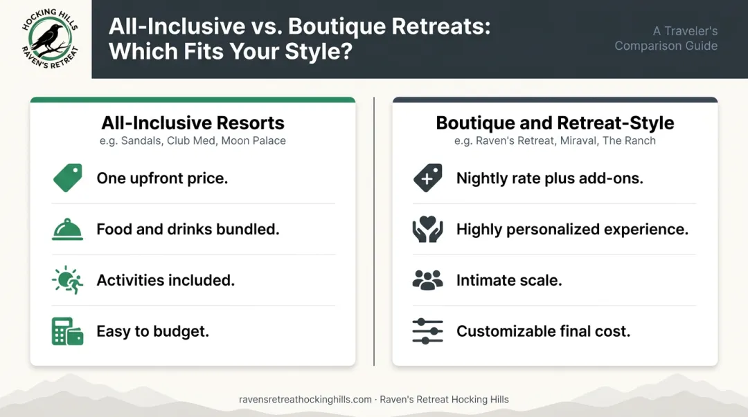 All-inclusive versus boutique resort pricing model comparison for couples travel