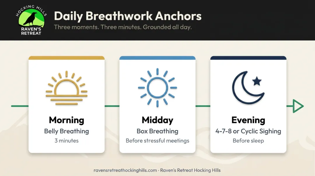 Daily somatic breathwork habit schedule morning midday and evening routine timeline