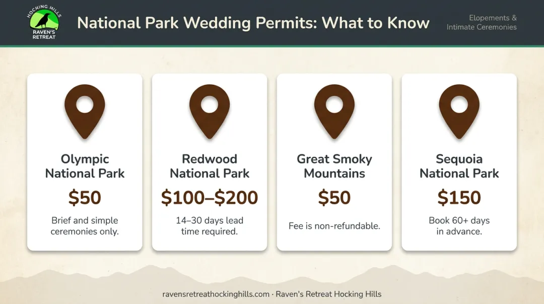 National park forest elopement permit fees and requirements comparison chart