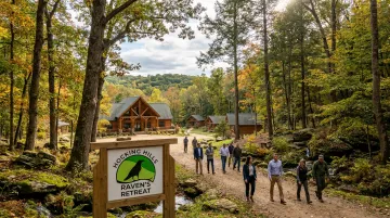 Raven's Retreat Hocking Hills private nature preserve aerial view with forest surroundings