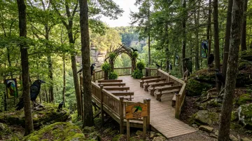 Raven's Retreat Hocking Hills elevated ceremony platform in private forested setting