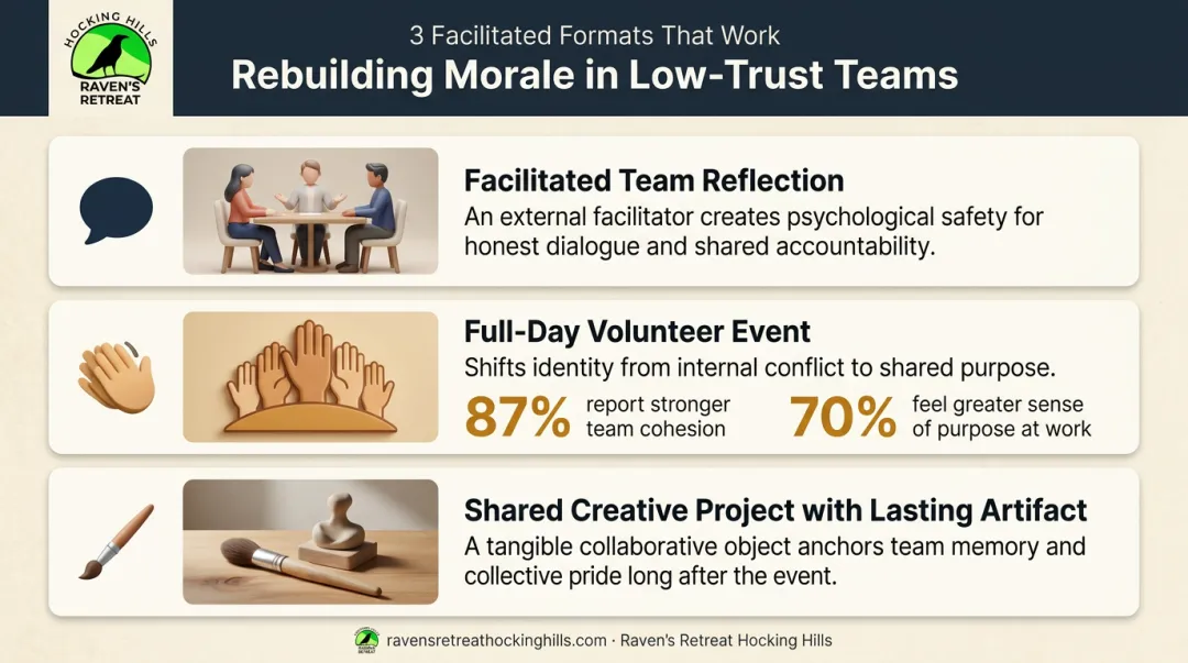 Three team building formats for low-trust teams after layoffs or leadership change