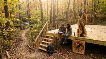 Raven's Retreat Hocking Hills forest meditation area and private nature preserve trail