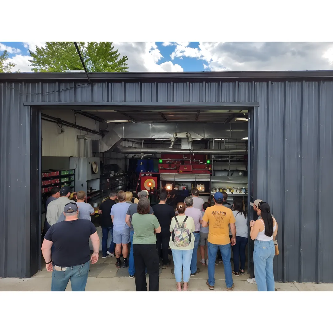 Glass blowing class with molten glass in an Ohio studio