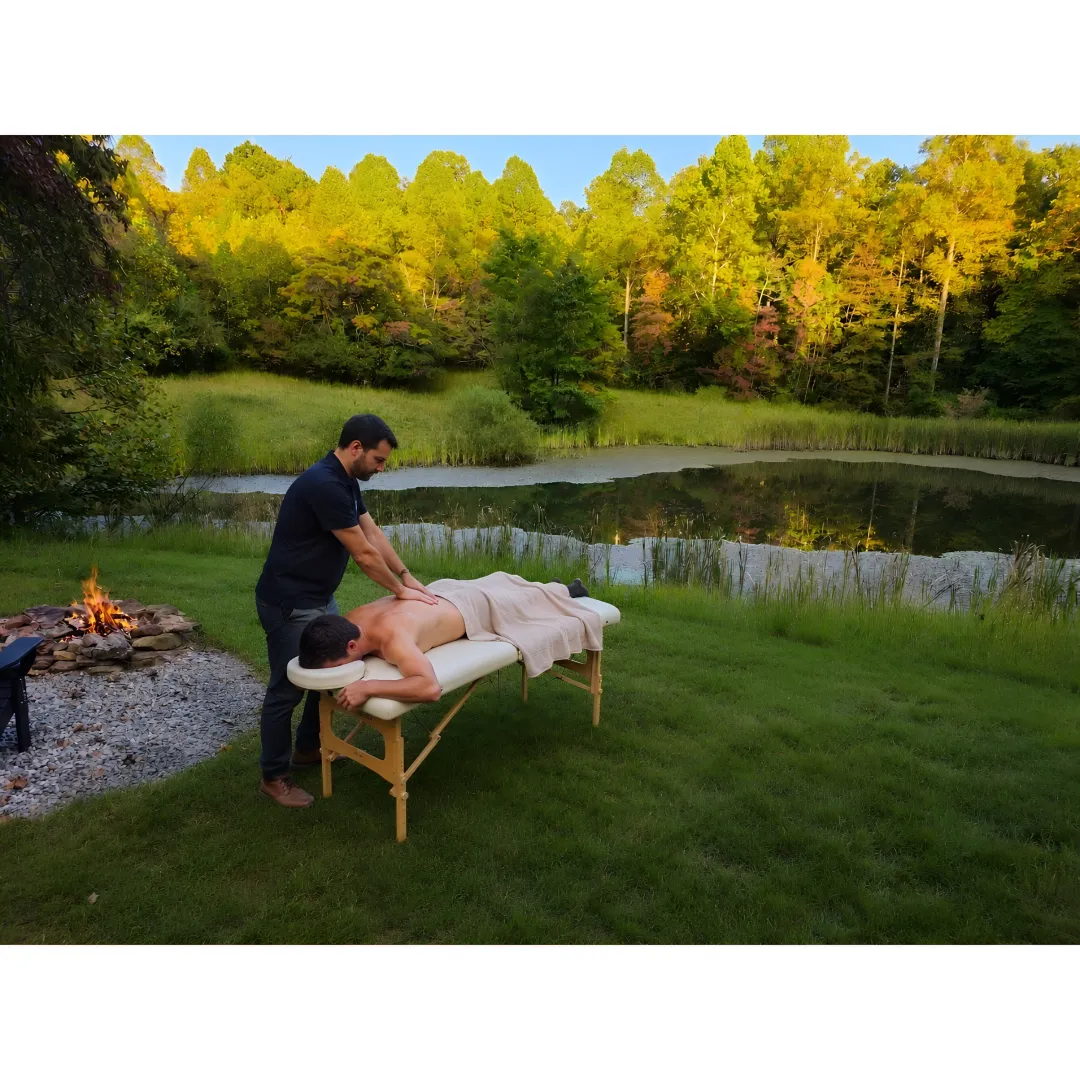 Couple relaxing during a spa retreat with hot tub and massage