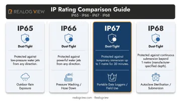 IP65 IP66 IP67 IP68 ratings side-by-side comparison chart with use cases