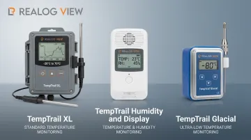 Realogview TempTrail data logger product lineup showing three compliance monitoring models