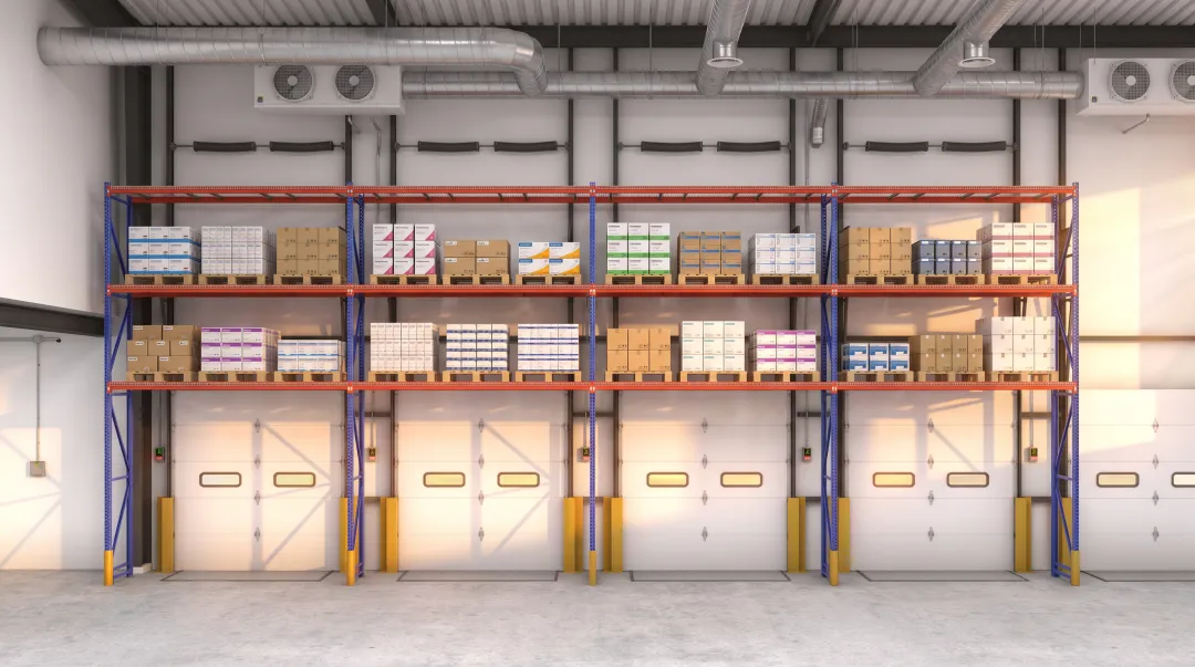 Industrial warehouse interior showing west-facing wall loading dock and temperature monitoring sensors installed