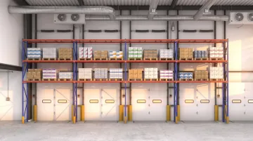Industrial warehouse interior showing west-facing wall loading dock and temperature monitoring sensors installed