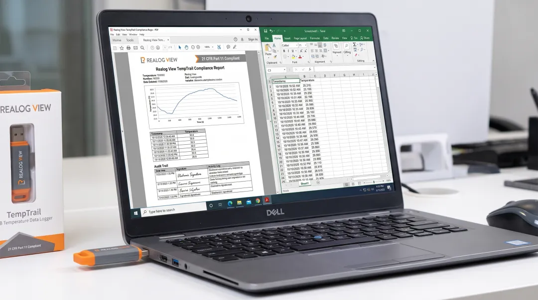 Realog View TempTrail data logger generating automatic PDF and CSV compliance reports