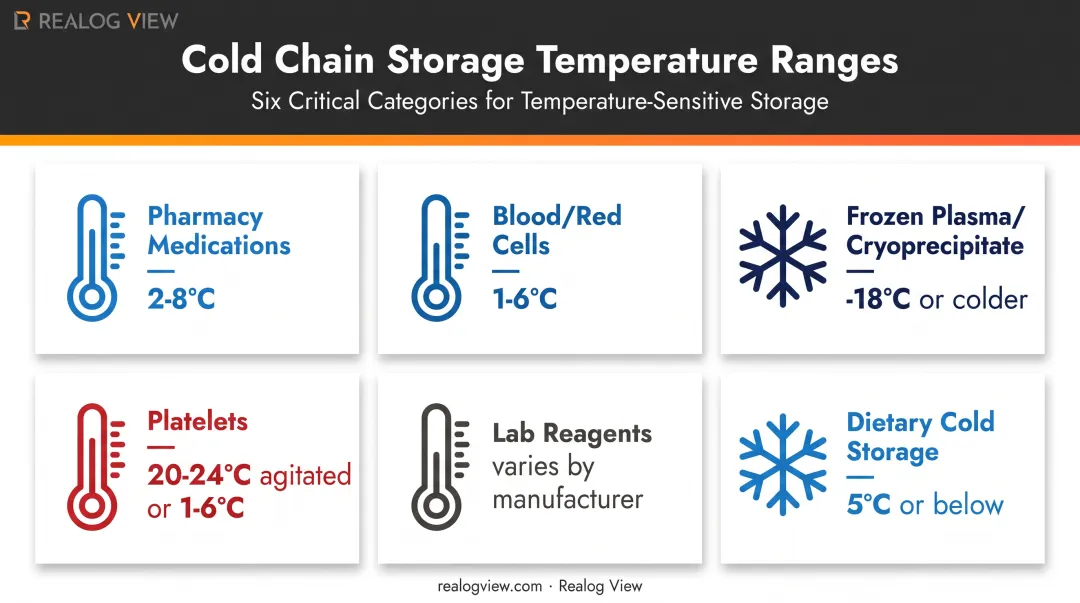 Hospital cold storage temperature ranges by inventory type chart