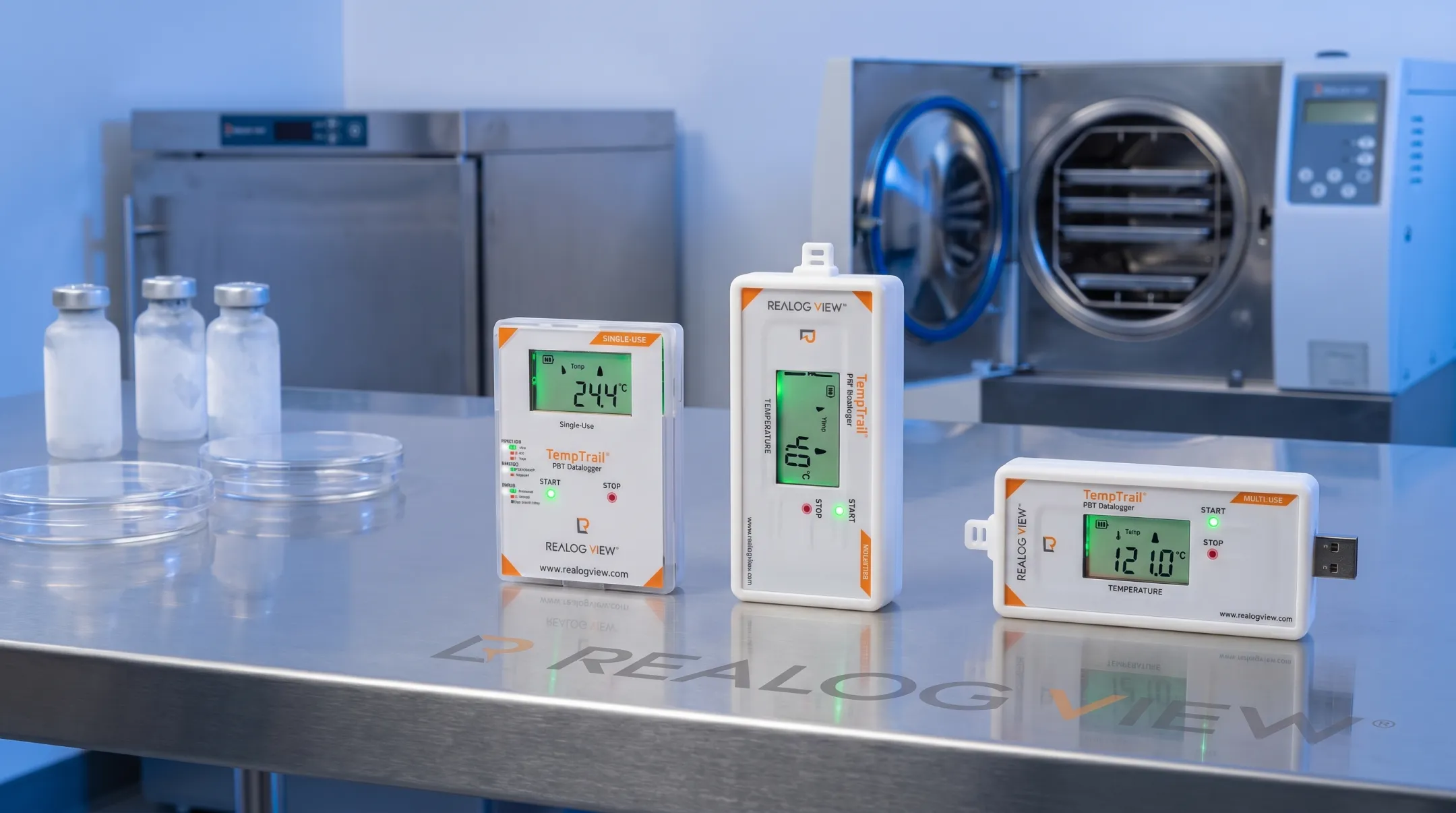 TempTrail data logger product lineup with temperature range specifications