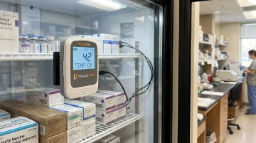 Realog View TempTrail digital data logger monitoring vaccine refrigerator temperature