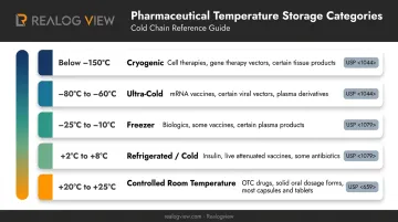 Pharmaceutical temperature storage categories from cryogenic to controlled room temperature comparison chart