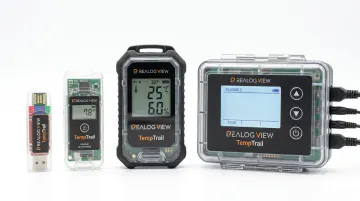 Realogview TempTrail data logger product line displayed with key compliance features