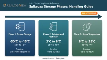 Spikevax three-phase cold chain storage conditions temperature and duration comparison