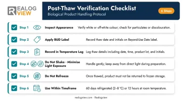 Six-step Spikevax post-thaw handling checklist before vaccine administration