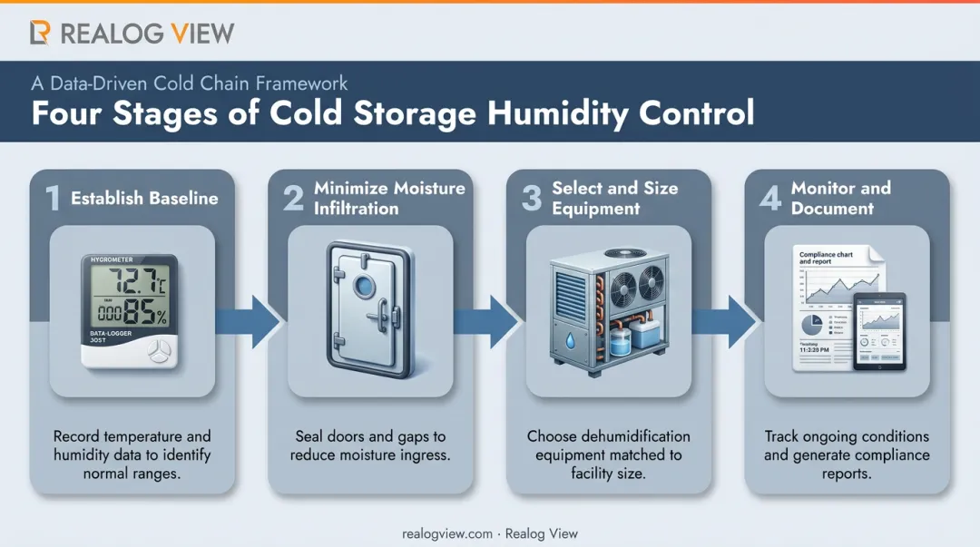 4-step cold storage humidity control process from baseline to monitoring