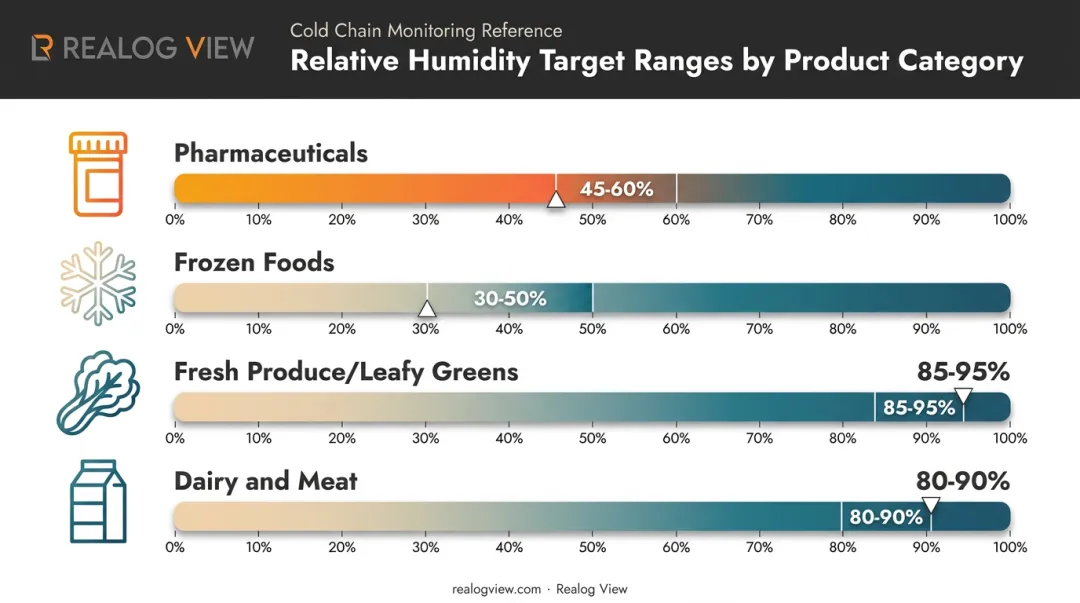 Ideal relative humidity ranges by cold storage product category comparison chart