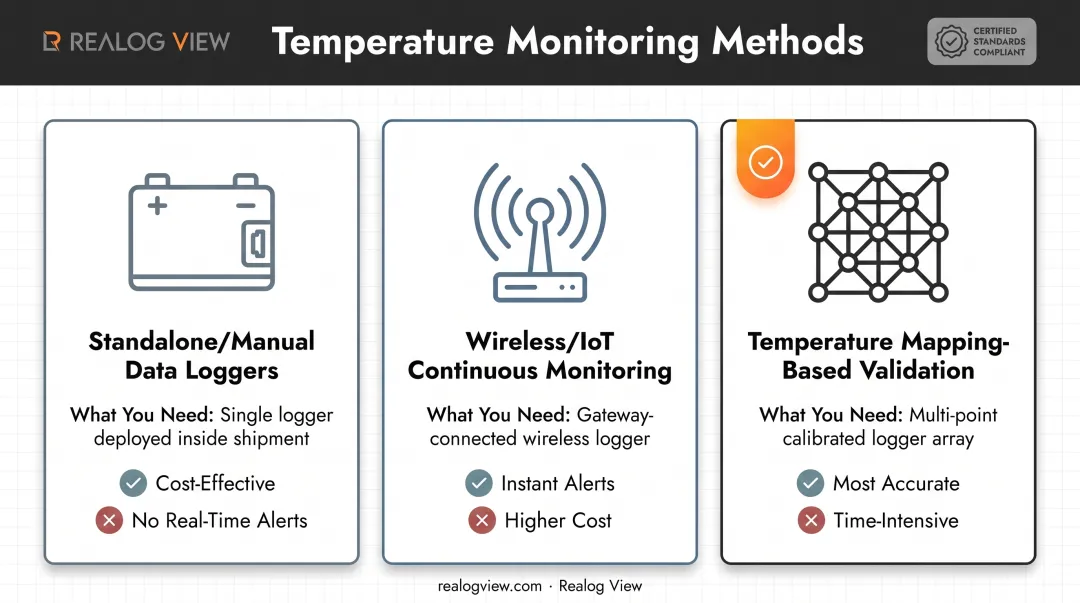 Comparison of three pharmaceutical warehouse temperature monitoring methods