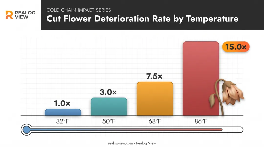 Cut flower deterioration rate increase with rising temperature chart