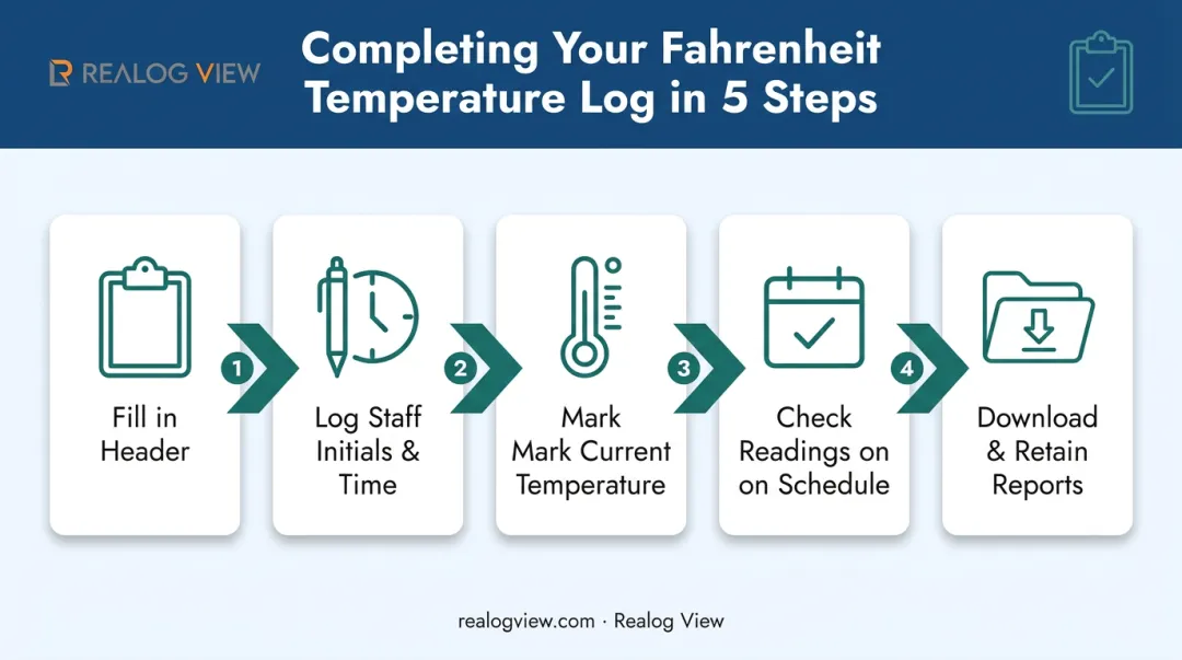 5-step process for completing a vaccine refrigerator temperature log