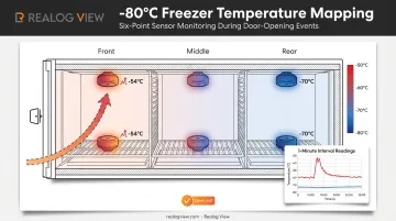 Six-sensor temperature mapping study showing front versus rear freezer variance