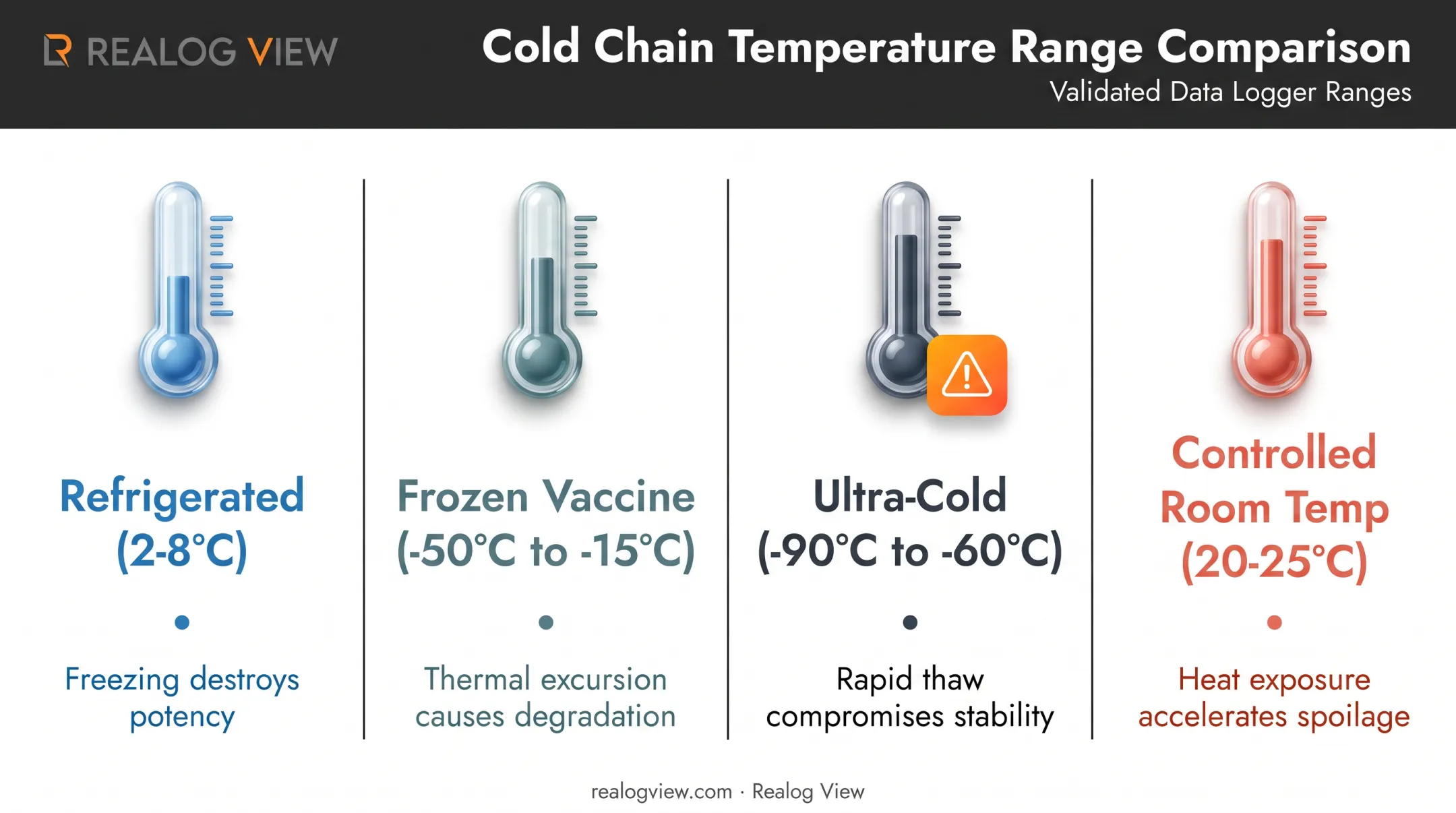 Pharma product temperature ranges and excursion risks comparison chart