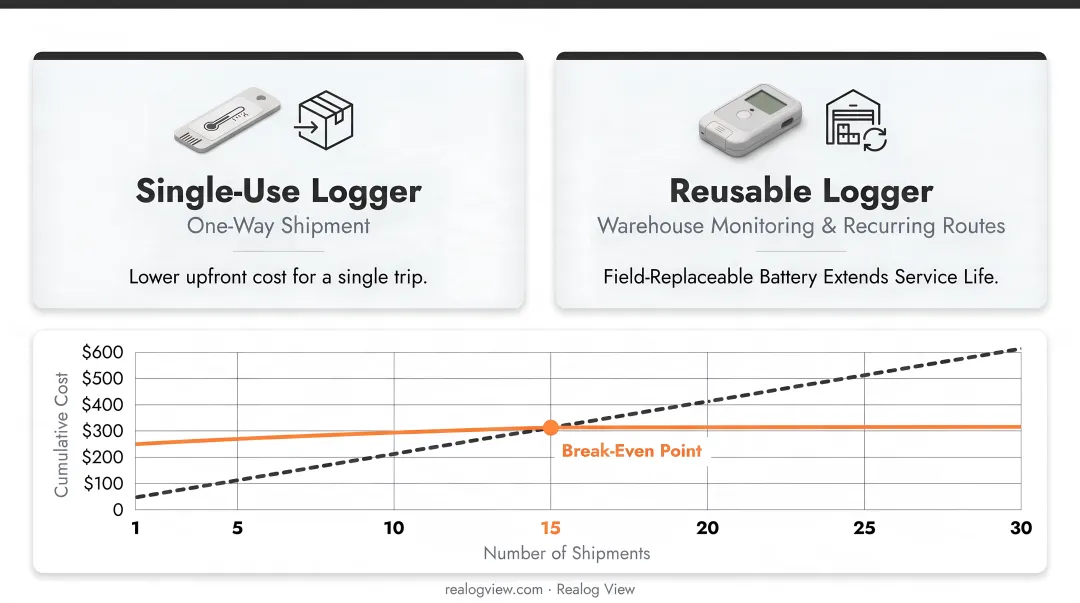 Realog View single-use and reusable TempTrail temperature data logger product lineup