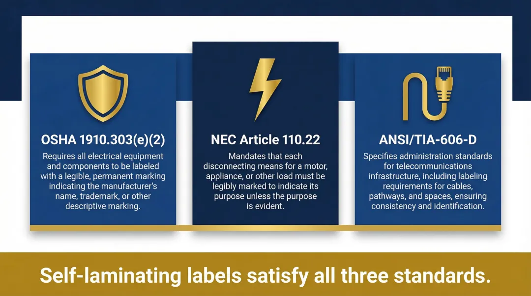 Three wire labeling compliance standards OSHA NEC and ANSI-TIA requirements overview