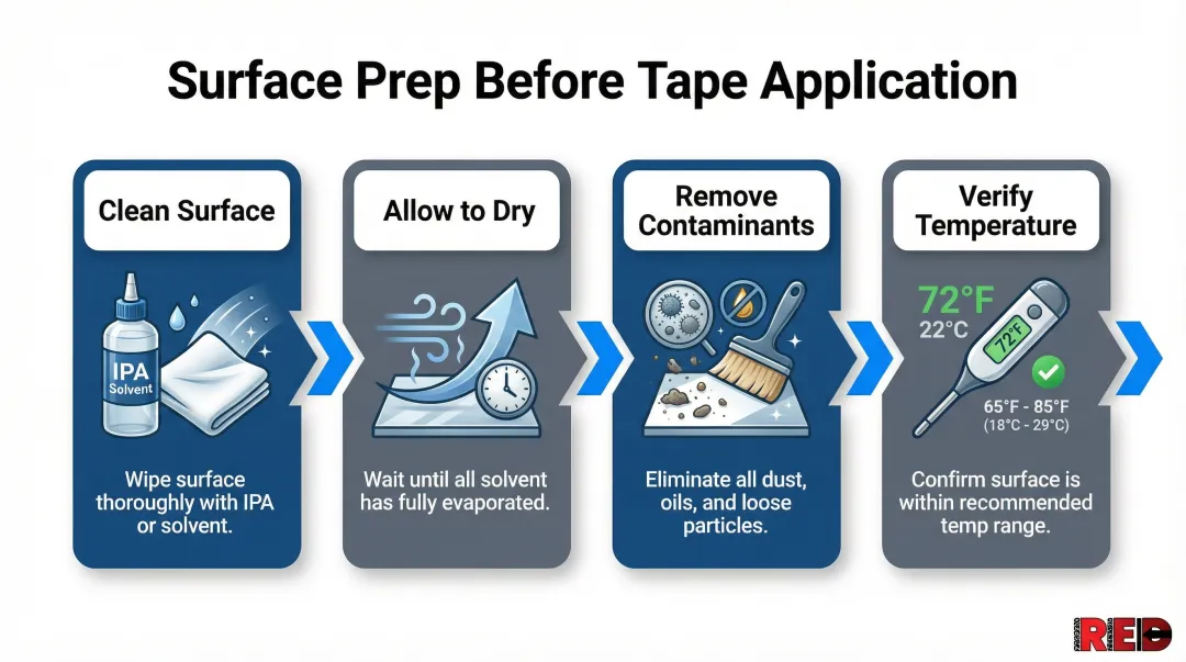 Four step industrial tape surface preparation process before application best practices