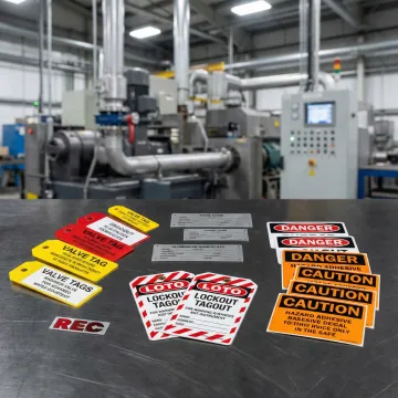 RE&D safety identification products including valve tags, nameplates, and lockout tags in a manufacturing setting
