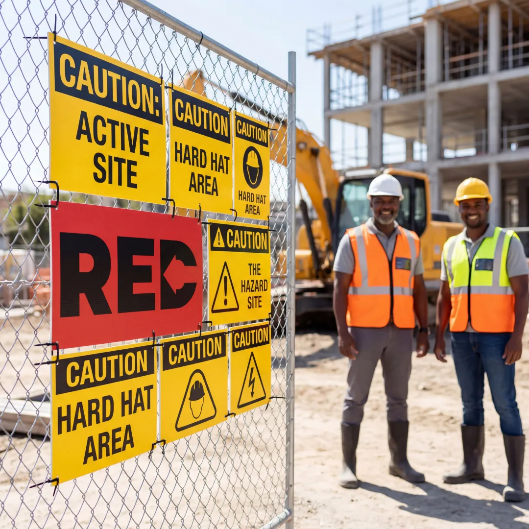Custom construction safety signs displayed at an active Middletown job site