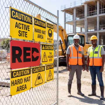 Custom construction safety signs displayed at an active Middletown job site