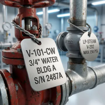 Custom engraved valve tags for industrial piping systems in Delaware