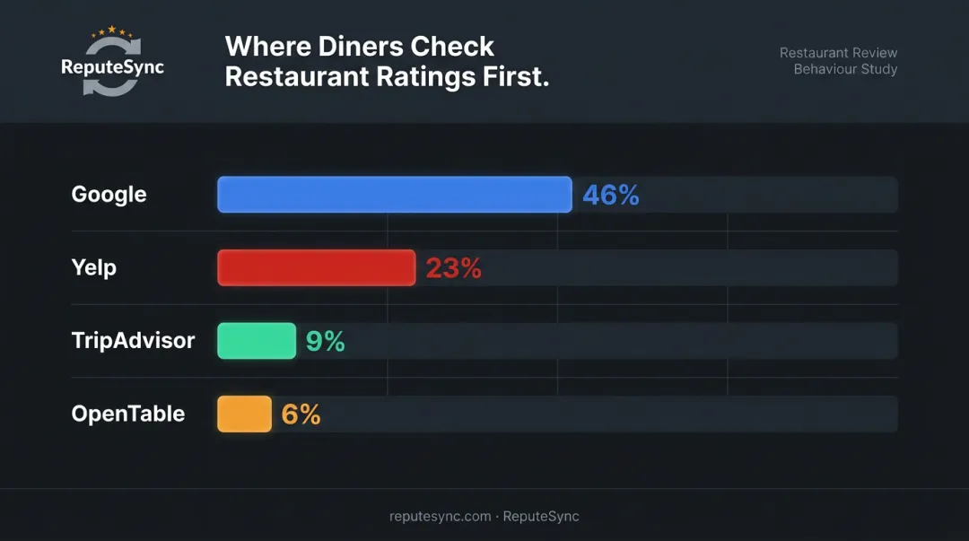 Restaurant review platform breakdown showing Google Yelp TripAdvisor OpenTable diner usage