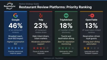 Restaurant review platform comparison Google Yelp TripAdvisor OpenTable priority and usage stats
