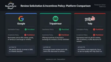 Google Tripadvisor and Yelp review solicitation policy comparison chart for restaurants