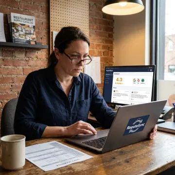 Restaurant owner using review management software