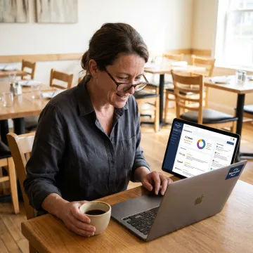 Restaurant owner managing guest feedback on a dashboard