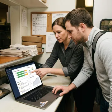 Restaurant review workflow on laptop
